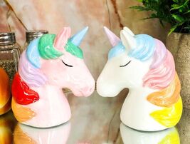 Pink and White Rainbow Mane Kissing Sacred Unicorns Salt And Pepper Shak... - $17.99