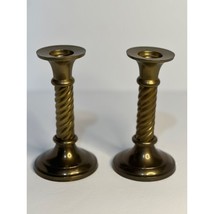 VTG Brass Candlestick Holders Set Of 2 Classic Finish Twist Hollywood Regency - £17.20 GBP