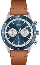 Hugo Boss Herrenuhr HB1513860, Quarz-Lederarmband, blaues Zifferblatt, 44 mm - £99.00 GBP