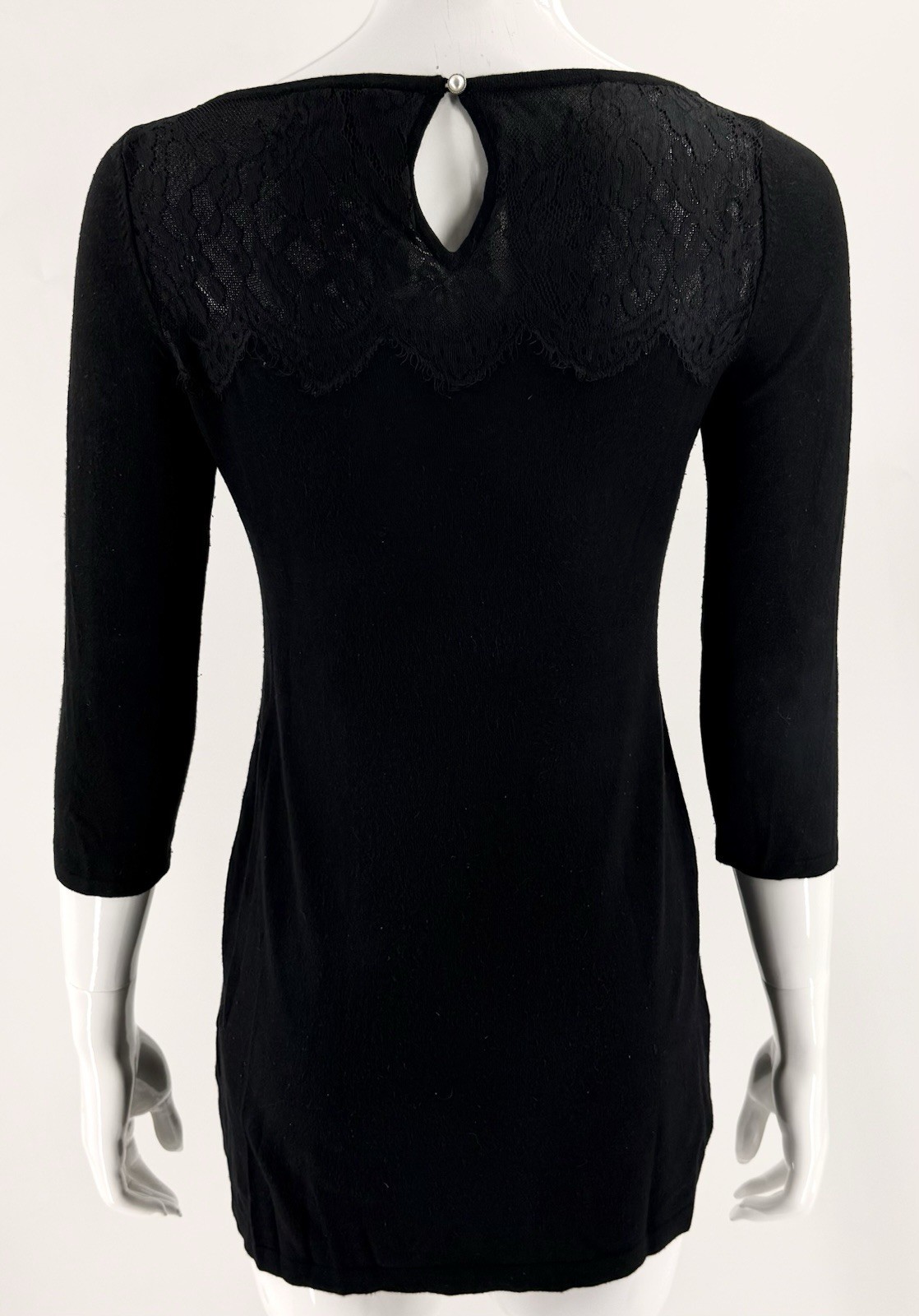 White House Black Market Tunic Sweater Sz XS Black Lace Detail 3/4 Sleeve Womens Item image 4