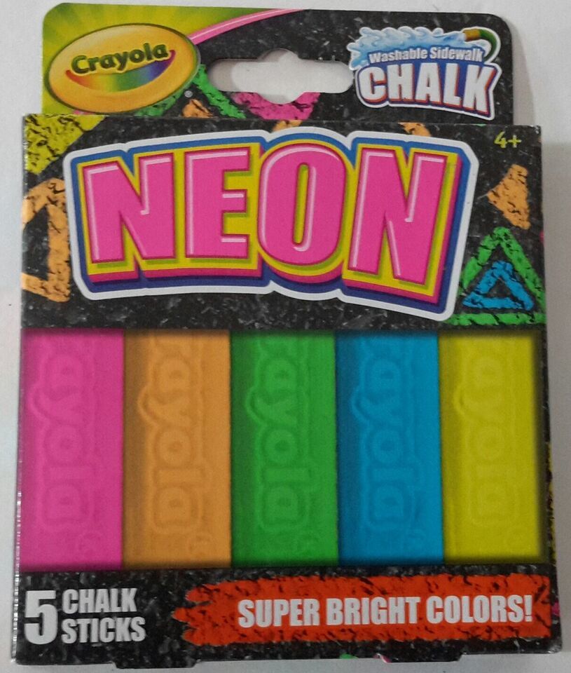Crayola Washable Neon Sidewalk Chalk, 5 Anti-Roll Chalk Sticks, Outdoor Toy