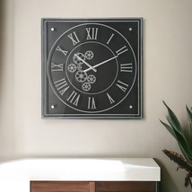 24&quot; Black and Silver Vintage Style Gears Square Wall Clock - $372.54