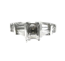 Baguette Round Diamond Engagement Ring Setting Mounting 14K White Gold .... - £1,097.34 GBP