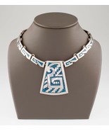 Sterling Silver Mexico Turquoise Chip Inlay Chain Necklace Gorgeous - $919.57 CAD