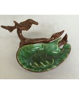 vintage ceramic glazed mcm look ashtray driftwood look brown green color... - $24.70