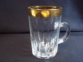 Gold rim shot glass or tea mug arabic impressed writing on base Bin Mahf... - $6.19