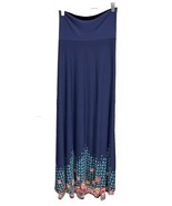 NEW LuLaRoe Large Navy Blue with Dipped Squares &amp; Floral Slinky Maxi Skirt - $789.10 MXN