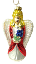Hand Blown Glass ANGEL Christmas Ornament in Wood Crate Storage Box 6&quot; Tall - £15.44 GBP