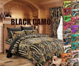 3 Pc Full Size Black Camo Comforter With 2 Pillowcases Camouflage Blanket - £54.23 GBP