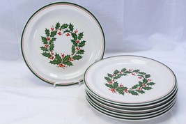 Anchor Hocking Holiday Charm Christmas Holly Dinner Plates 10.875&quot; Lot of 7 - £43.75 GBP