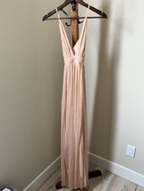Day &amp; Night Maxi Dress Small Shimmer Gold V-Neck Strappy Cocktail Formal - £21.28 GBP