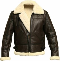 Men&#39;s B3 Bomber Aviator Shearling Sheepskin Brown Leather Winter Jacket - £295.76 GBP