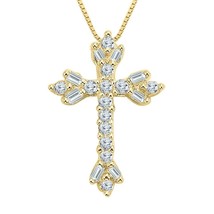 1/10CT Simulated Diamond Floral Cross Pendant Chain 14K Gold Plated Silver - £36.74 GBP