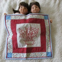 Redwork Daffodils Doll Quilt, !6-1/2  x 16- 1/2 inches, hand embroidered - $25.00