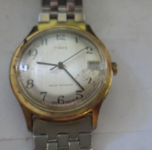 Vintage Timex Mens manual wind Date Watch Working Goldtone - £17.73 GBP