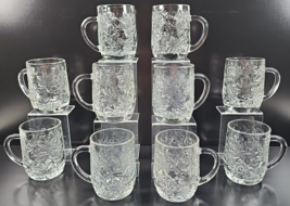 10 Princess House Fantasia Clear Mugs Set Floral Poinsettia Embossed Holiday Lot - £69.51 GBP