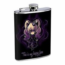 Goth Happy Face Hip Flask Stainless Steel 8 Oz Silver Drinking Whiskey Spirits E - £7.97 GBP