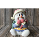 Rare Vintage Ceramic Snowman Money Coin Saving Bank with Fuzzy Coating - £91.35 GBP