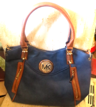 Michael Kors Purse Handbag Cross Body 2 Straps Blue Leather - £70.73 GBP