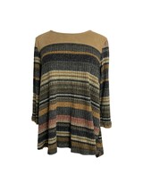 Hannah Womens Sweater Size Medium Black Brown Stripe High Low Hem Faux S... - £11.67 GBP
