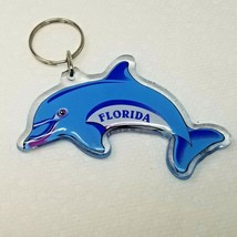 Keychain Dolphin Florida Acrylic Blue White Water Vintage  - $11.35