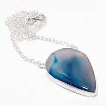 Blue Geode Agate Gemstone Handmade Fashion Chain Pendant Jewelry 1.80&quot; SA 501 - £5.89 GBP