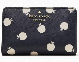 Kate Spade Staci Navy Blue White Apple Medium Compact Bifold Wallet K8304 NWT FS - £53.79 GBP