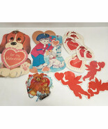 Vintage valentine mixed lot diecut cling decorations hearts puppy cupids... - $362.29 MXN