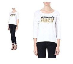 JUICY COUTURE BOATNECK TEE TOP IN WHITE sequined logo S NEW $79 - £29.58 GBP