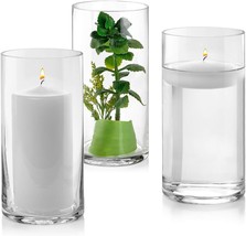 Set Of 3 Clear Glass Cylinder Vases, Each 8 Inches Tall, That, Or Pillar Candle. - $40.99