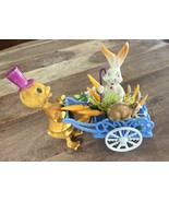 Rare Vintage Blow Mold Easter Bunny Cart Flocked Animals - $89.05 CAD