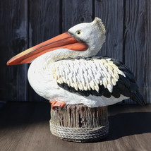 Coastal Marine Great White Pelican Sea Bird Perching On Getty Post Figurine - £34.45 GBP