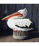 Coastal Marine Great White Pelican Sea Bird Perching On Getty Post Figurine - £34.75 GBP