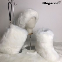 Women&#39;s Faux Fox Fur Boots Fur Bag Fur Cap Hat Winter Fashion Sets Female Luxury - £78.05 GBP