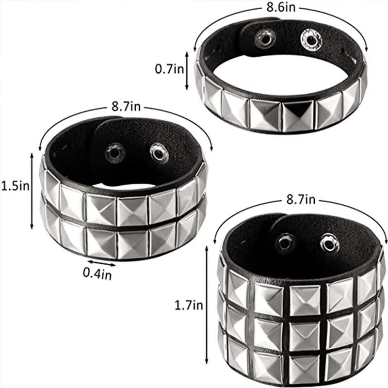 New Unique 1/2/3 Row Cuspidal Spikes Rivet Stud Wide Cuff Leather Punk Gothic Ro - £15.36 GBP