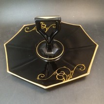 Vintage 8-Sided Octagon-Handled 10&quot; Black Amethyst Glass Tidbit Tray  - £30.07 GBP