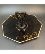 Vintage 8-Sided Octagon-Handled 10&quot; Black Amethyst Glass Tidbit Tray  - £29.96 GBP