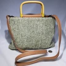 Fossil Green Weave Shoulder Wooden Handles Bag Purse Woven 75082 - £26.69 GBP