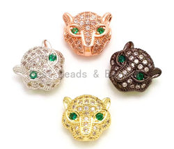 CZ Micro Pave Jaguar Panther Head with Green Eye Beads, Cubic Zirconia Spacer - $3.20