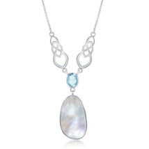Mother of Pearl with Oval Blue Topaz Designed &#39;Y&#39; Necklace - £140.73 GBP