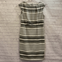 Calvin Klein Womens Small Sheath Dress Gray White Stripe Sleeveless Belt Stretch - £19.46 GBP