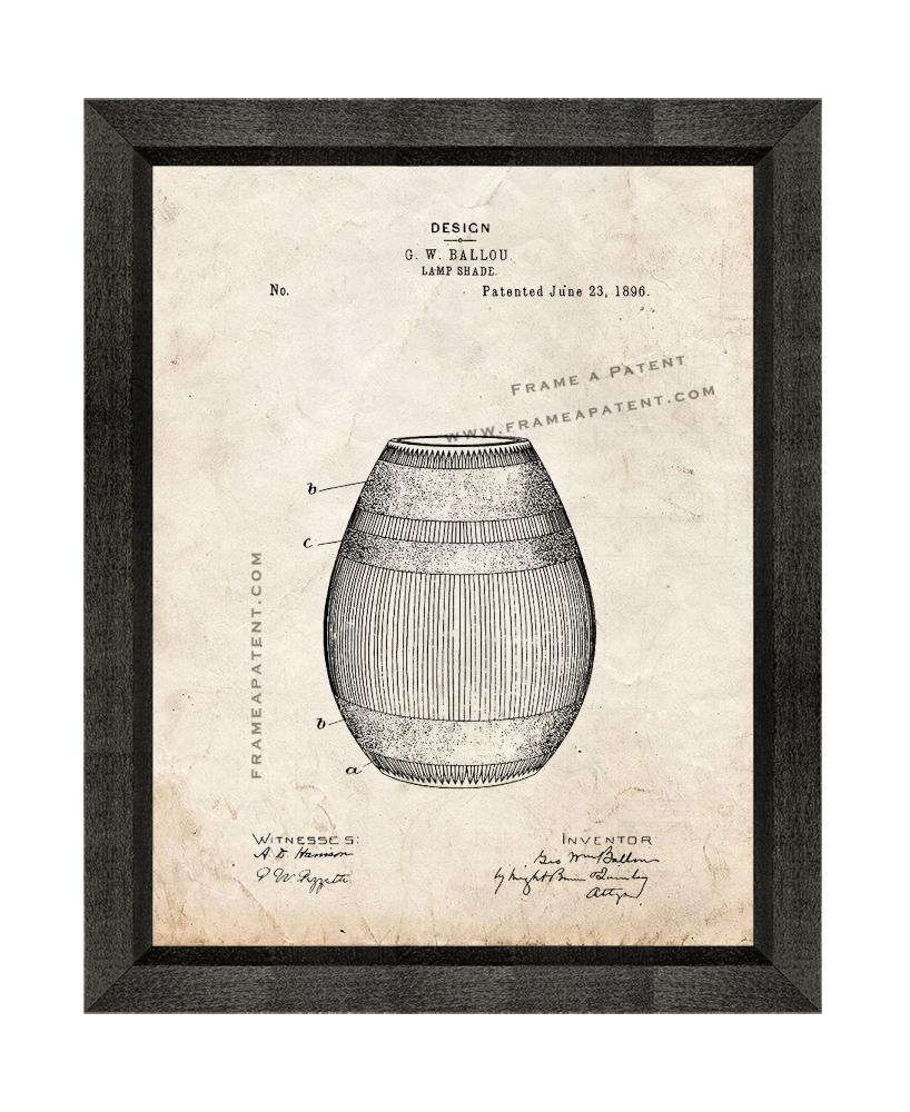Lamp Shade Patent Print Old Look with Beveled Wood Frame