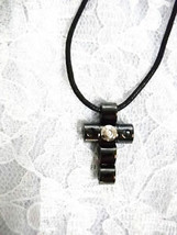 Black Stainless Steel Tube Cross W Cz Pendant Necklace - £7.98 GBP