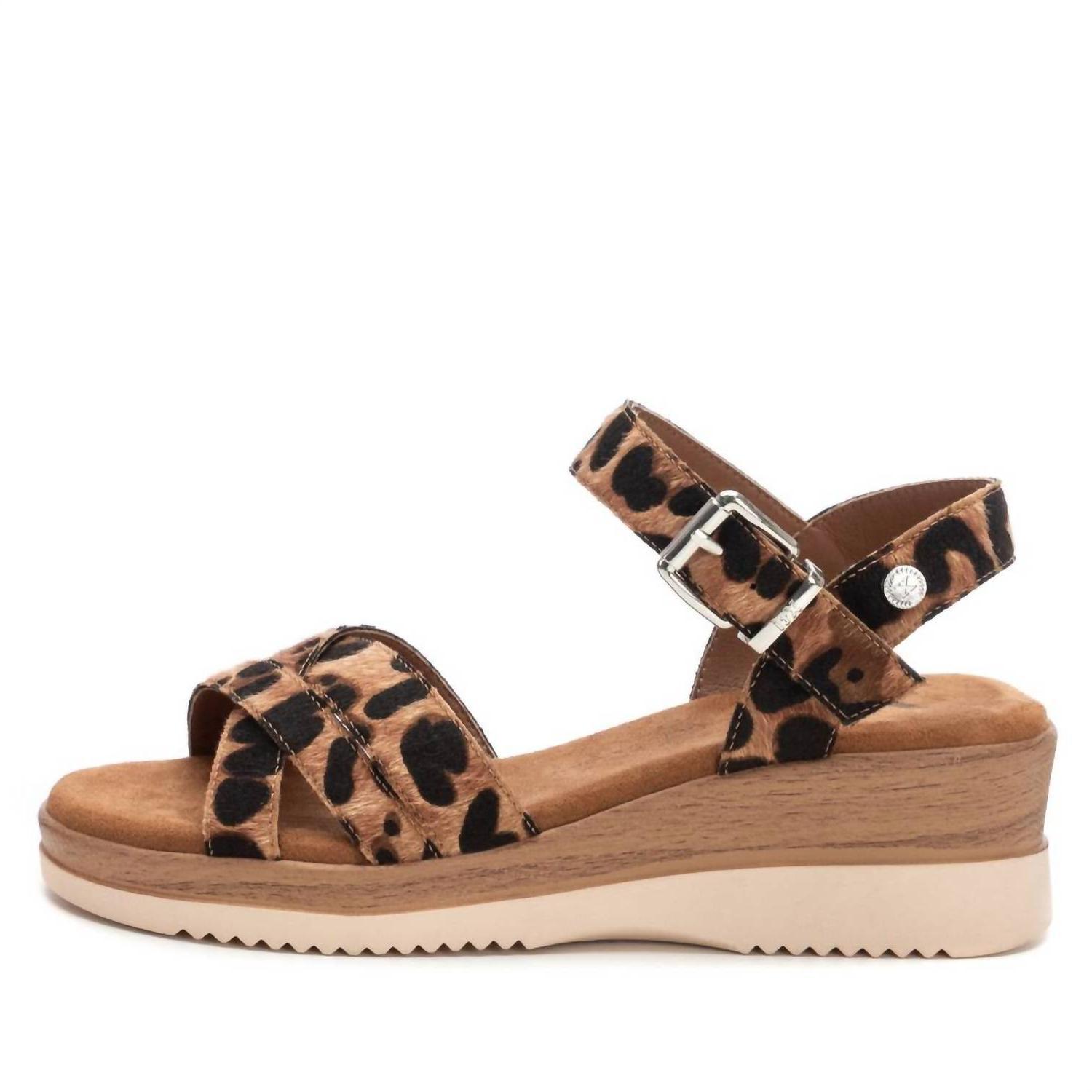 Xti Women&#39;s Animal Print Wedge Sandals Camel - $65.00