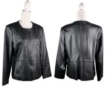 Coldwater Creek Soft Leather Jacket Detailed Embroidery Black Pockets Large - £47.10 GBP