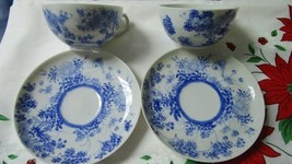 Japanese eggshell pair of  TEA CUPS blue flowers 95j - $101.65 CAD