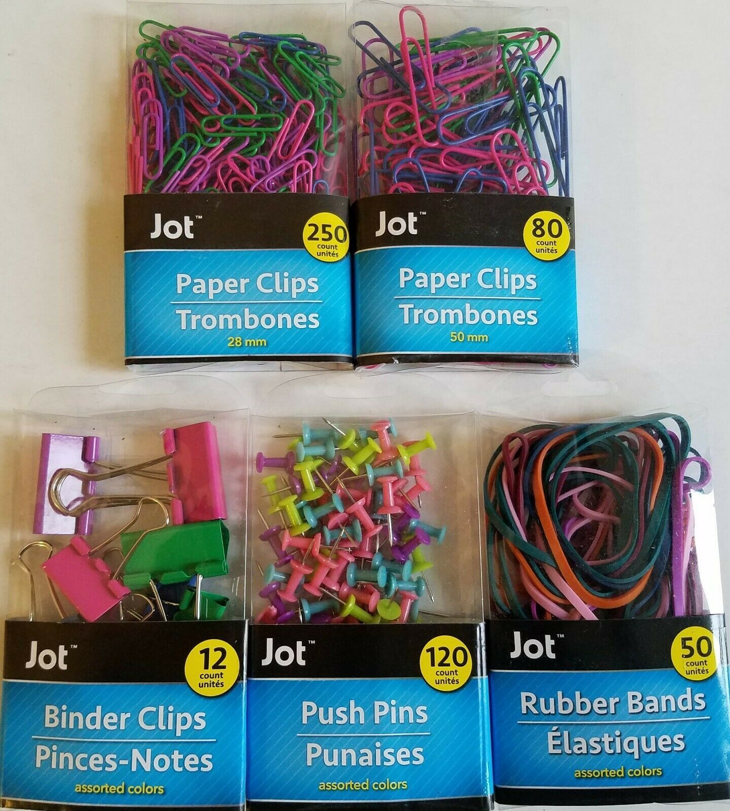 Paper Clips Clamps Pins Rubber Bands Dark Colors, Select Type - $2.99