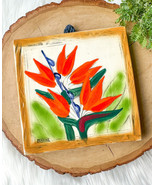 KANI OF HAWAII VINTAGE BIRD OF PARADISE FLOWER POTTERY PLATE SQUARE TAN ... - $454.65 MXN