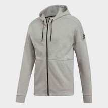 Adidas Essentials Men&#39;s Hoodie Full Zip Jersey Crew Neck Gray - $35.74+