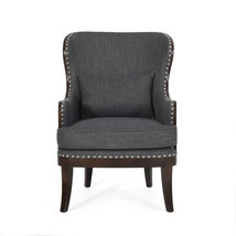 Hyrum Fabric Upholstered Accent Chair With Nailhead Trim, Charcoal And Dark Brow - £512.80 GBP